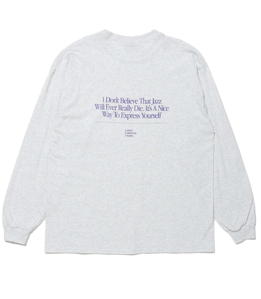 将图片加载到图库查看器，JAZZ Message Print L/S T-Shirt HEATHER GRAY×PURPLE
