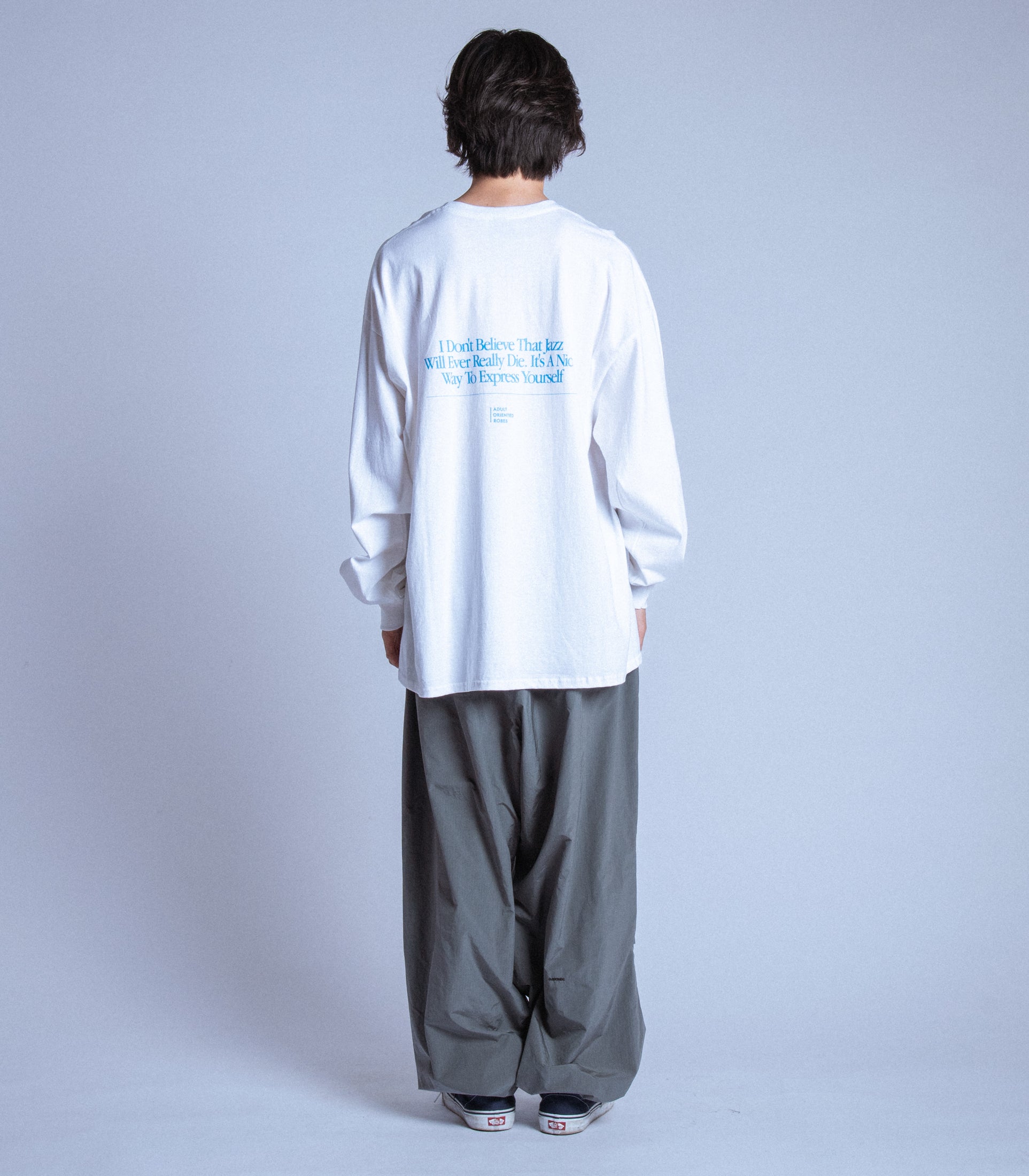 将图片加载到图库查看器，JAZZ Message Print L/S T-Shirt WHITE×BLUE
