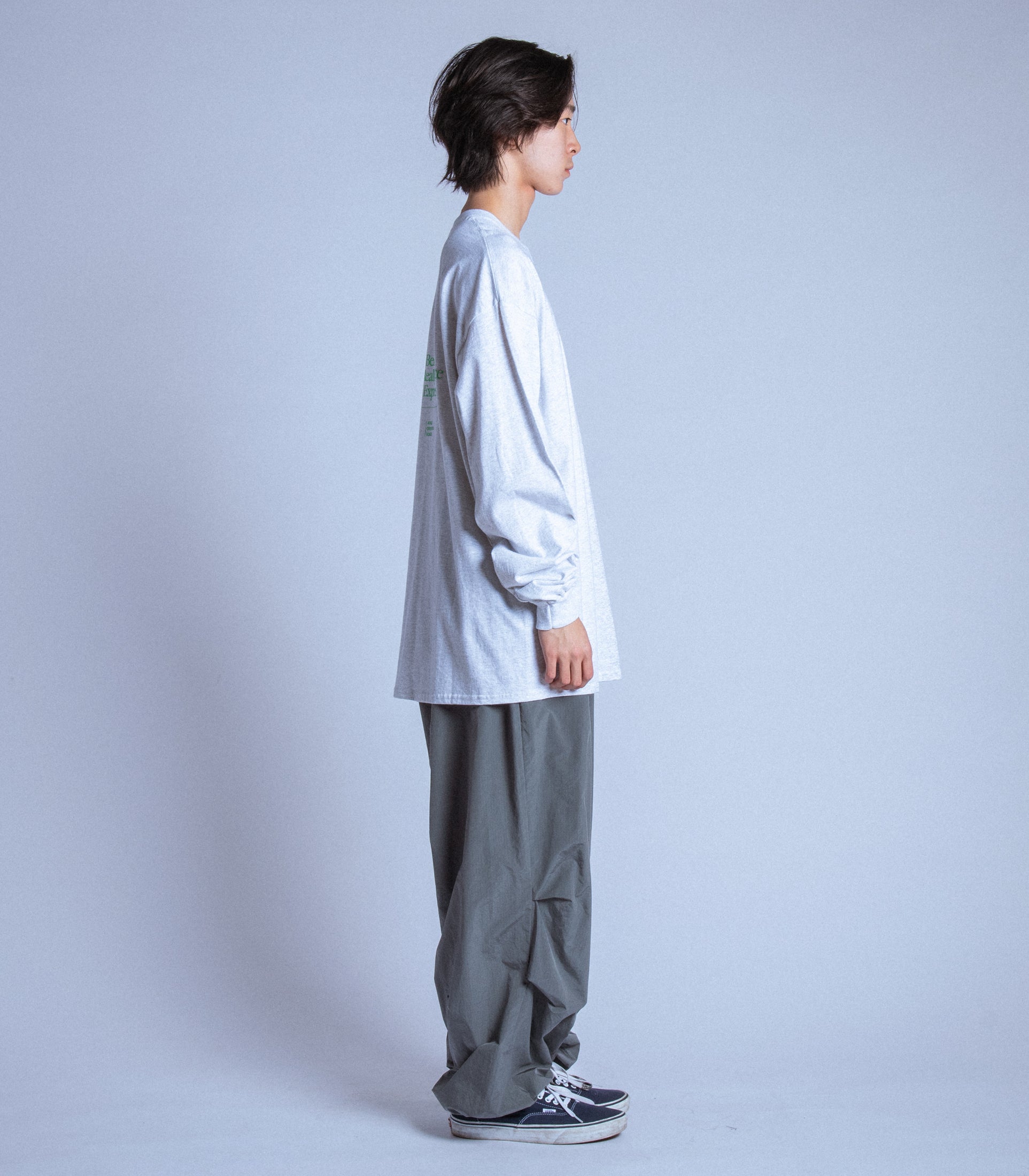 将图片加载到图库查看器，JAZZ Message Print L/S T-Shirt HEATHER GRAY×GREEN
