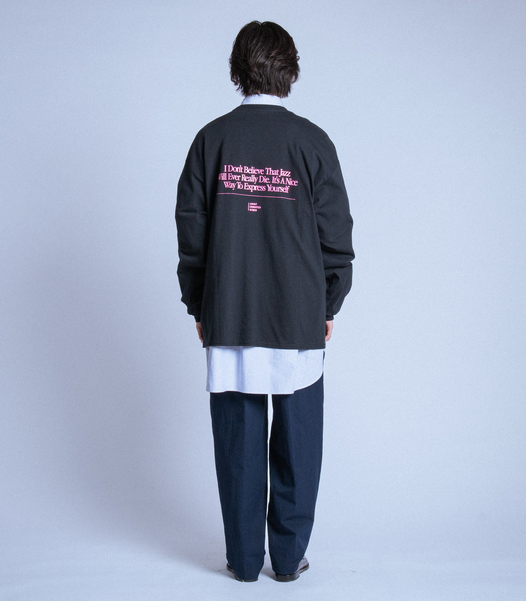 将图片加载到图库查看器，JAZZ Message Print L/S T-Shirt BLACK×PINK
