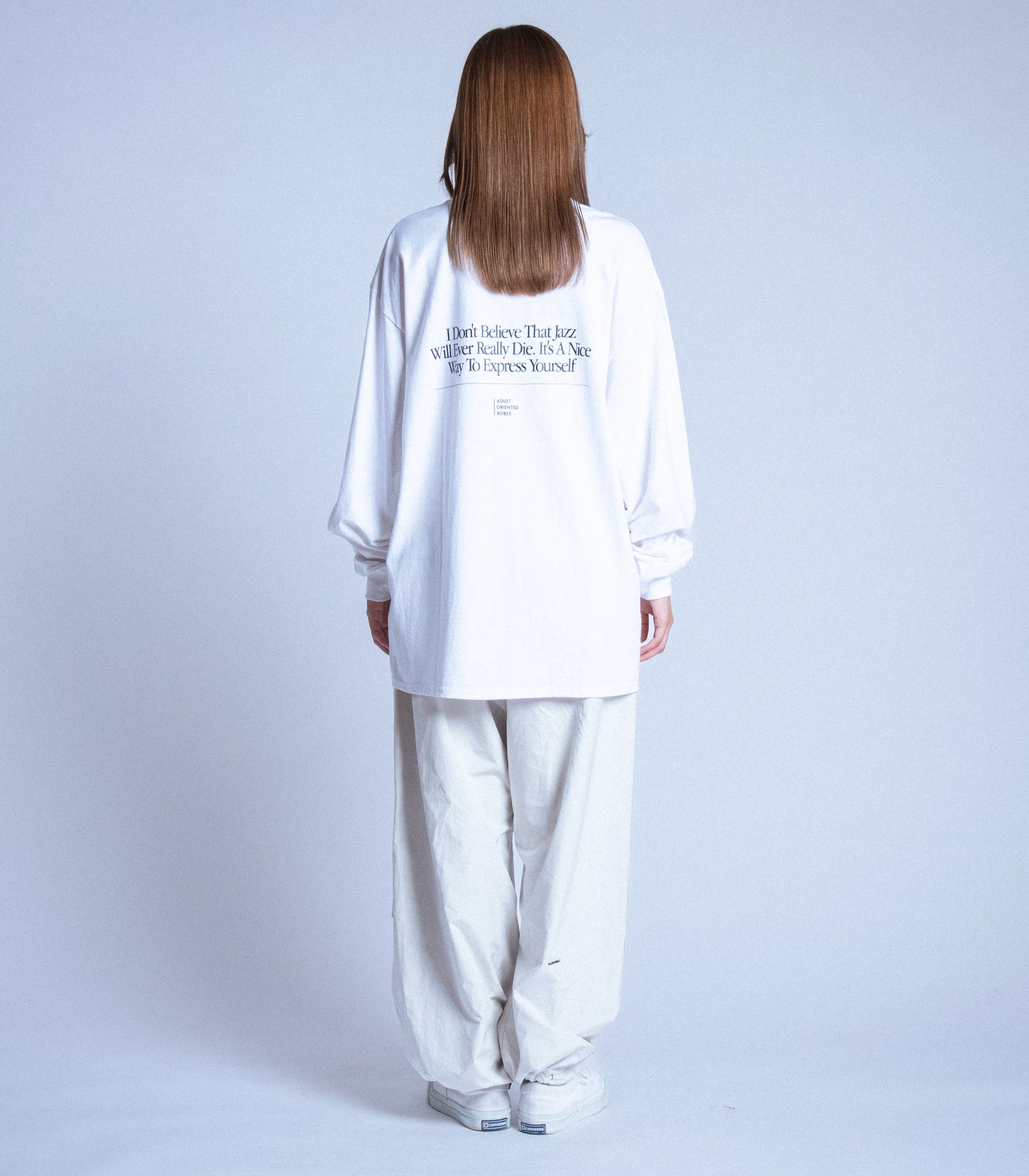 Load image into Gallery viewer, JAZZ Message Print L/S T-Shirt WHITE×BLACK
