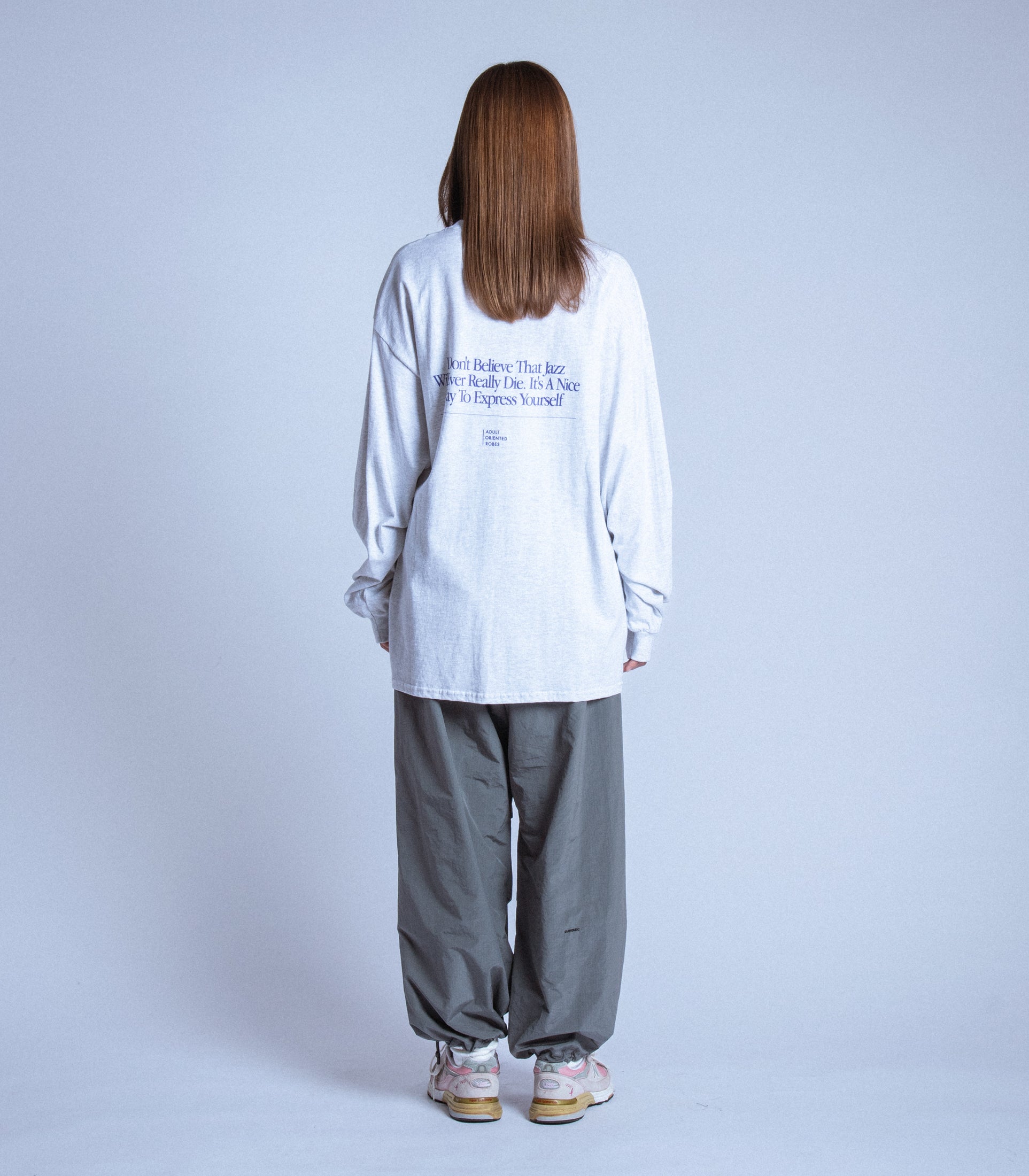 将图片加载到图库查看器，JAZZ Message Print L/S T-Shirt HEATHER GRAY×PURPLE
