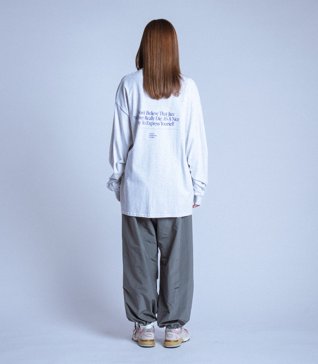 Load image into Gallery viewer, JAZZ Message Print L/S T-Shirt HEATHER GRAY×PURPLE
