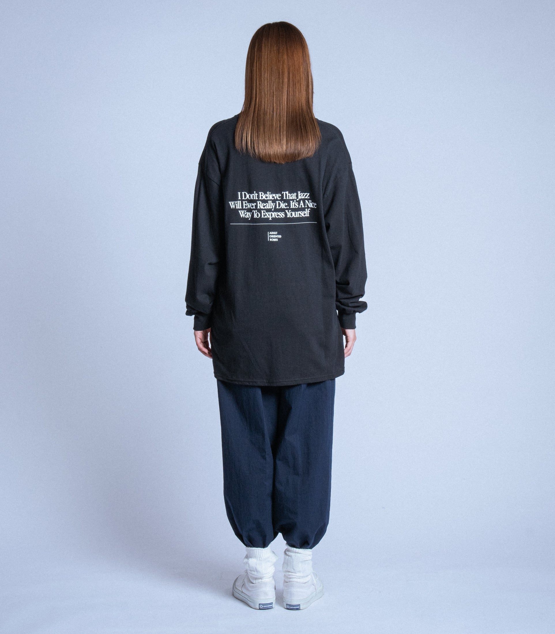 将图片加载到图库查看器，JAZZ Message Print L/S T-Shirt BLACK×WHITE
