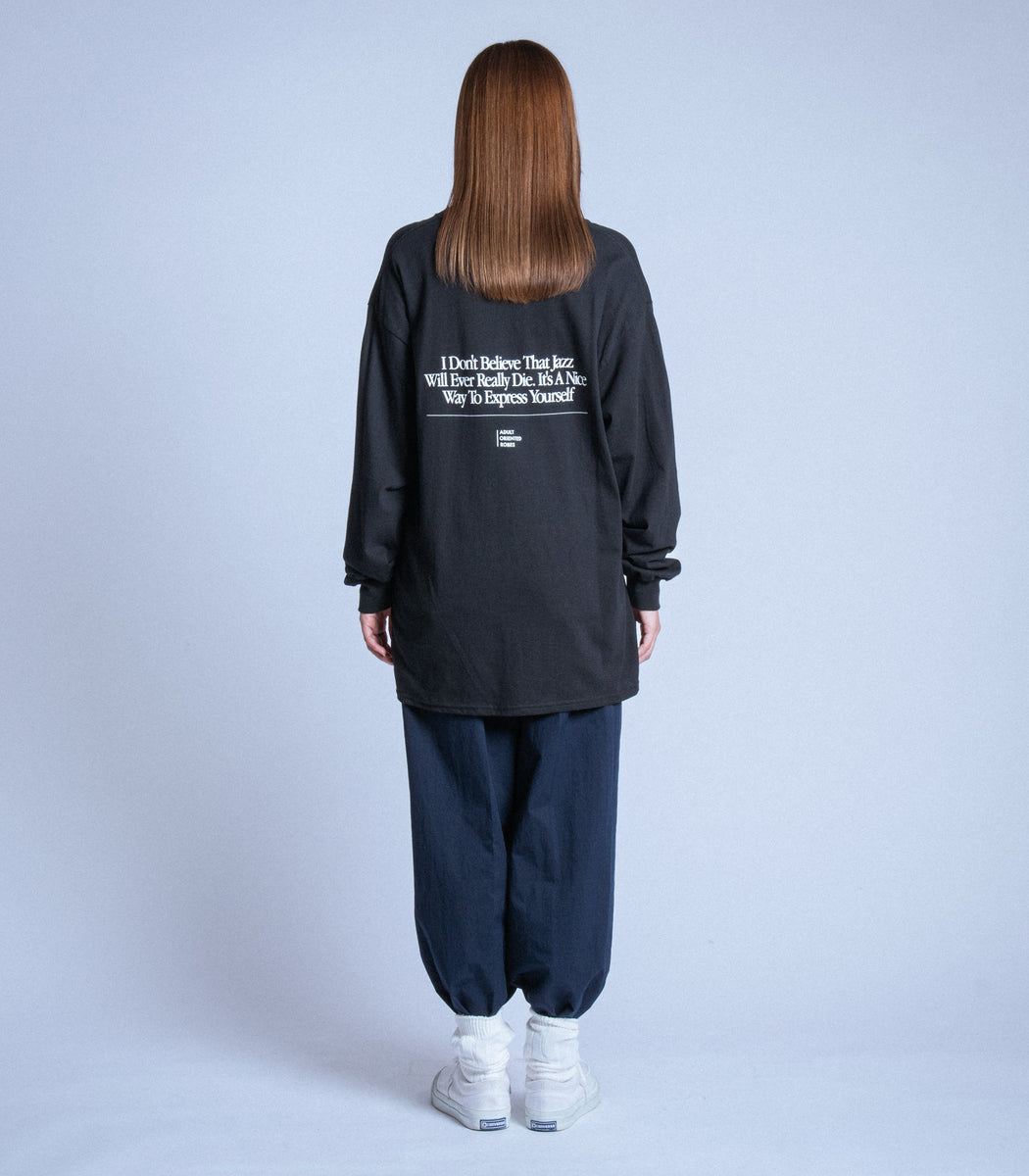 将图片加载到图库查看器，JAZZ Message Print L/S T-Shirt BLACK×WHITE
