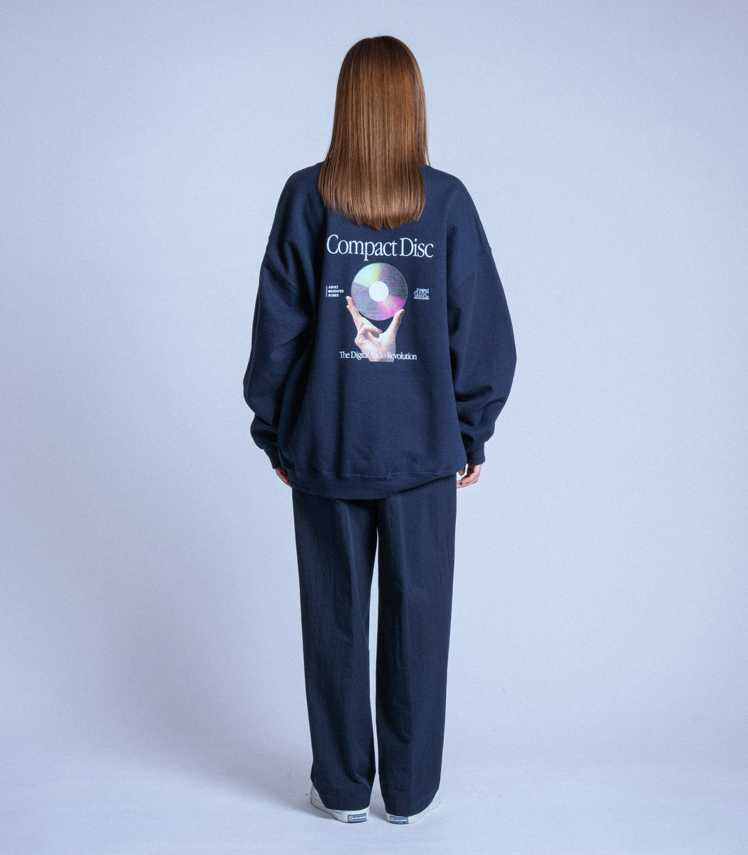 将图片加载到图库查看器，Compact Disc Print Sweat Shirt NAVY
