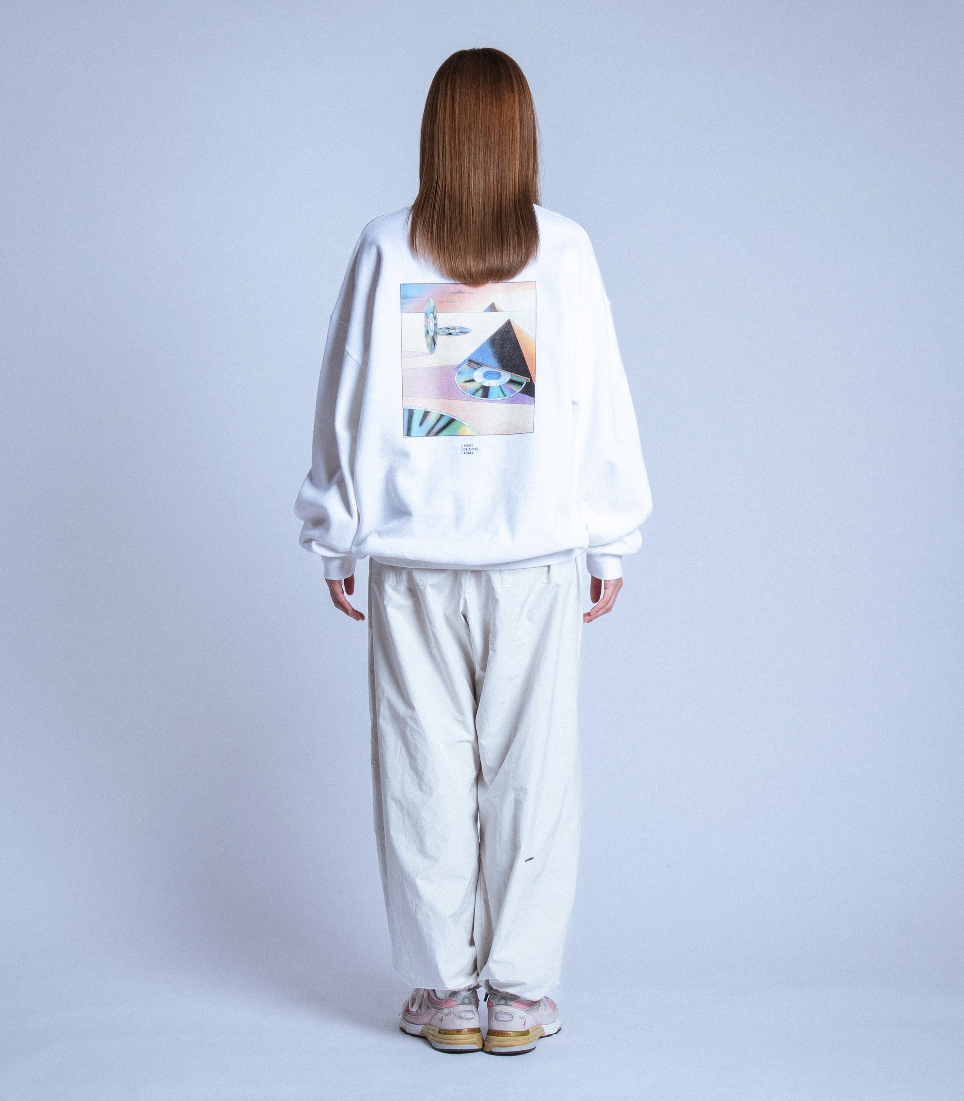 将图片加载到图库查看器，New Wave CD Print Sweat Shirt WHITE
