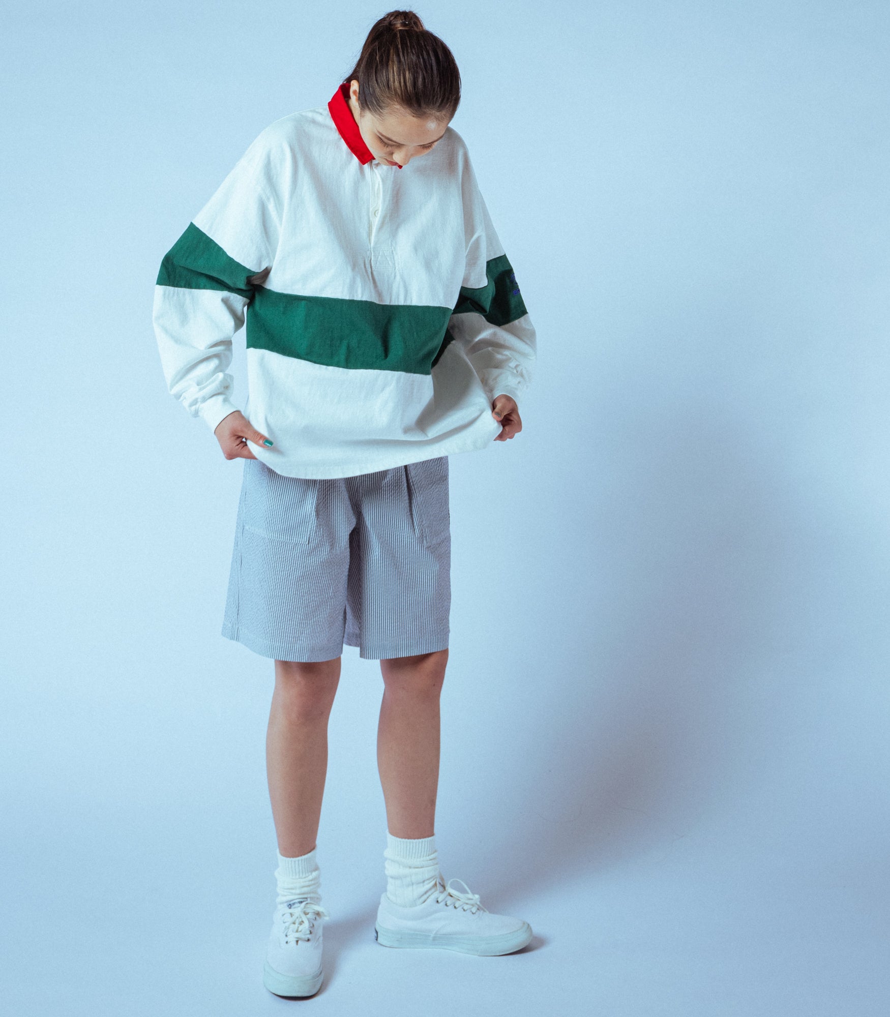 Load image into Gallery viewer, 24SS L/S Rugby Shirt WHITE×GREEN
